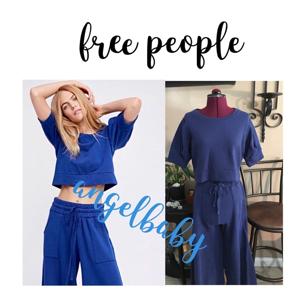 HP 💙 Free People Beach Wide Leg Pants and Crop Top Set in Navy! - Picture 5 of 16